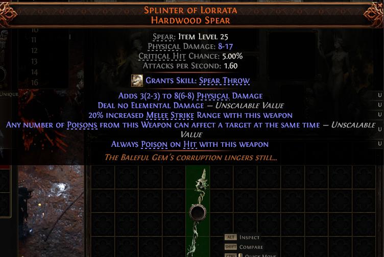 MMOJUGG Path of Exile 2 SPLINTER OF LORRATA HARDWOOD SPEAR#1143909 Details View of Item Function and Use