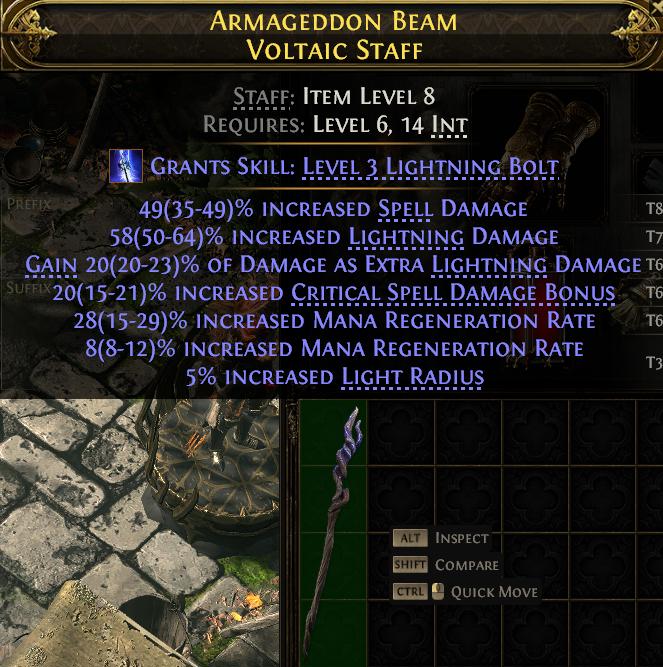 MMOJUGG Path of Exile 2 ARMAGEDDON BEAM VOLTAIC STAFF#1144007 Details View of Item Function and Use