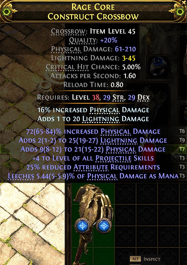MMOJUGG Path of Exile 2 RAGE CORE CONSTRUCT CROSSBOW#1144076 Details View of Item Function and Use