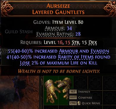 MMOJUGG Path of Exile 2 AURSEIZE LAYERED GAUNTLETS#1017380 Details View of Item Function and Use