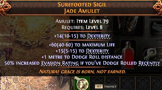 MMOJUGG Path of Exile 2 SUREFOOTED SIGIL JADE AMULET#1144630 Details View of Item Function and Use