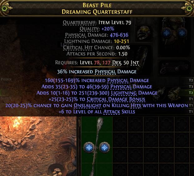 MMOJUGG Path of Exile 2 BEAST PILE DREAMING QUARTERSTAFF#1144763 Details View of Item Function and Use