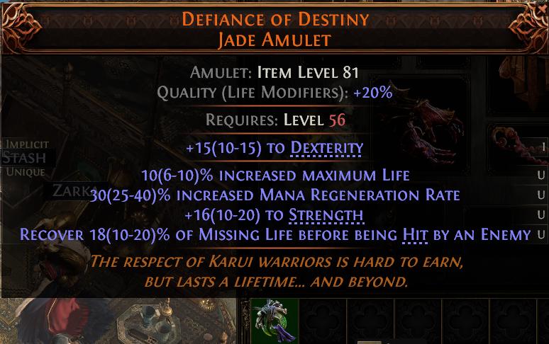 MMOJUGG Path of Exile 2 DEFIANCE OF DESTINY JADE AMULET#1147896 Details View of Item Function and Use