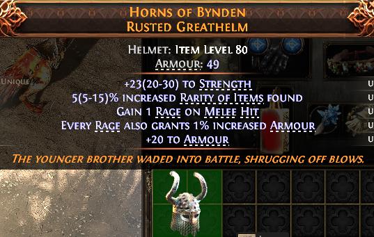 MMOJUGG Path of Exile 2 HORNS OF BYNDEN RUSTED GREATHELM#1148212 Details View of Item Function and Use