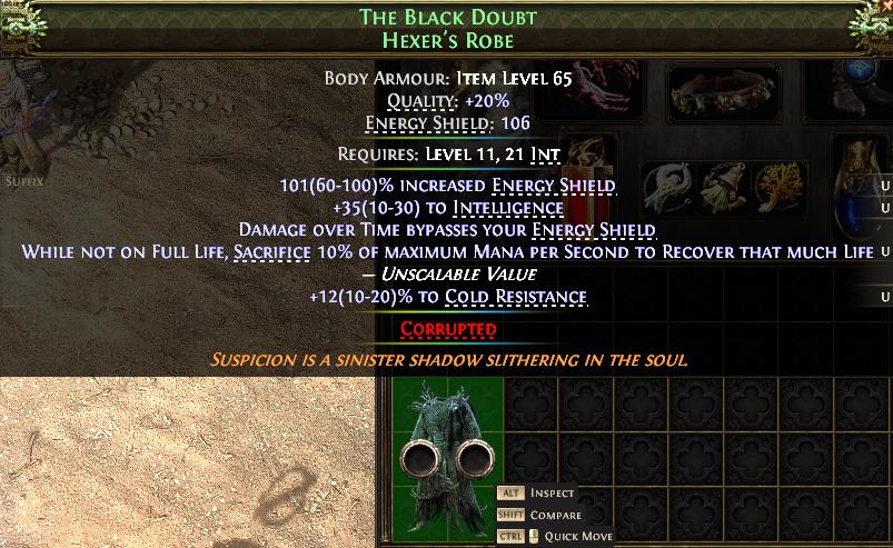 MMOJUGG Path of Exile 2 THE BLACK DOUBT HEXER'S ROBE#1148584 Details View of Item Function and Use