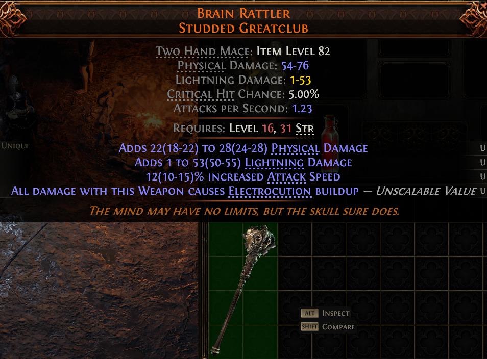 MMOJUGG Path of Exile 2 BRAIN RATTLER STUDDED GREATCLUB#1149507 Details View of Item Function and Use