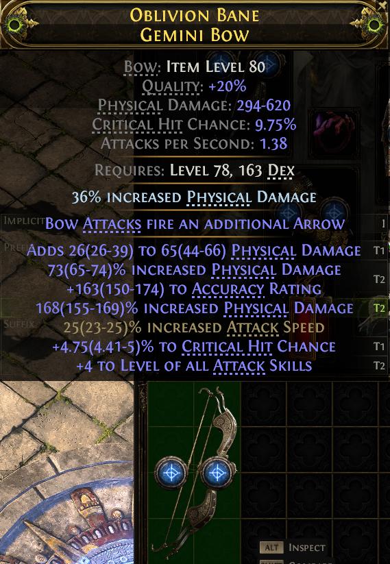 MMOJUGG Path of Exile 2 OBLIVION BANE GEMINI BOW#1149633 Details View of Item Function and Use