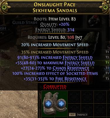 MMOJUGG Path of Exile 2 ONSLAUGHT PACE SEKHEMA SANDALS#1149684 Details View of Item Function and Use