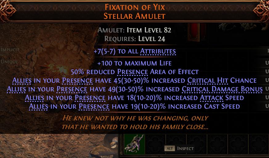 MMOJUGG Path of Exile 2 FIXATION OF YIX STELLAR AMULET#1150168 Details View of Item Function and Use