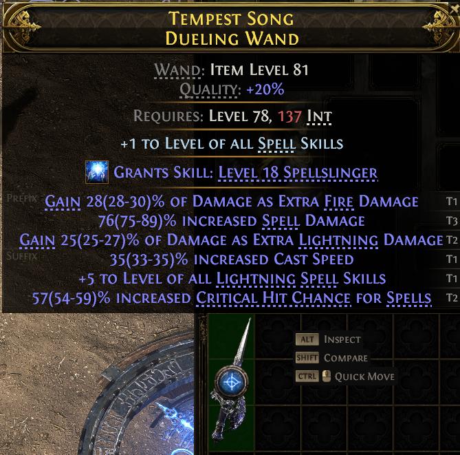 MMOJUGG Path of Exile 2 TEMPEST SONG DUELING WAND#1150660 Details View of Item Function and Use