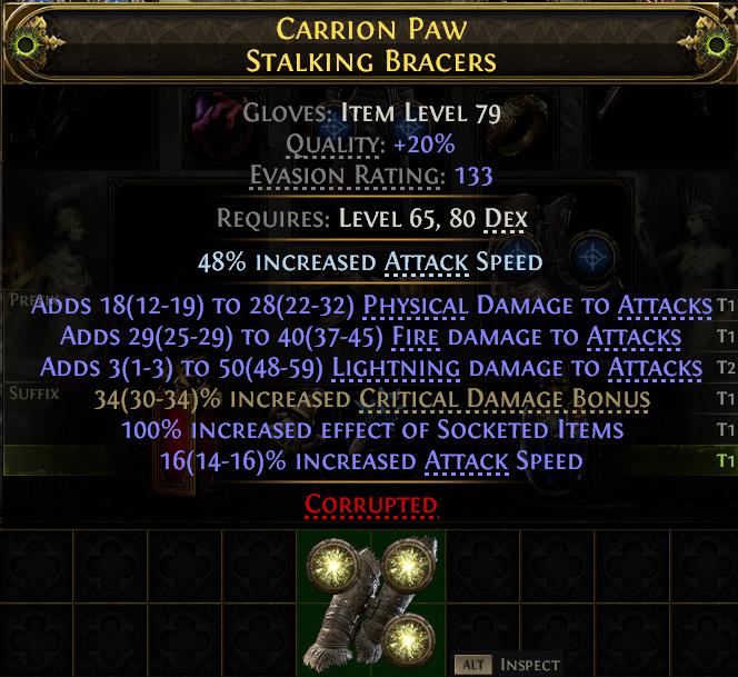 MMOJUGG Path of Exile 2 CARRION PAW STALKING BRACERS#1150979 Details View of Item Function and Use