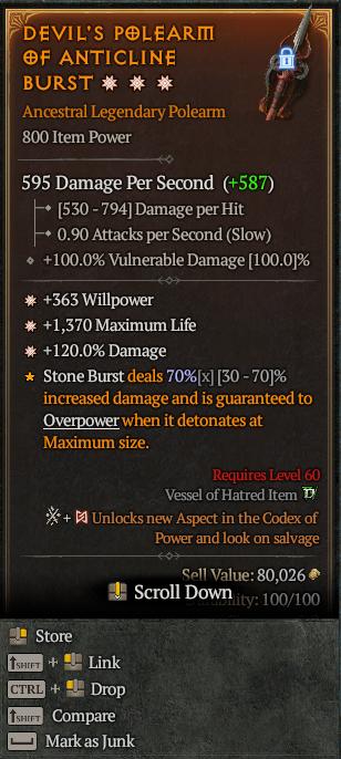 MMOJUGG Diablo 4 DEVIL'S POLEARM F ANTICLINE BURST#1153899 Details View of Item Function and Use