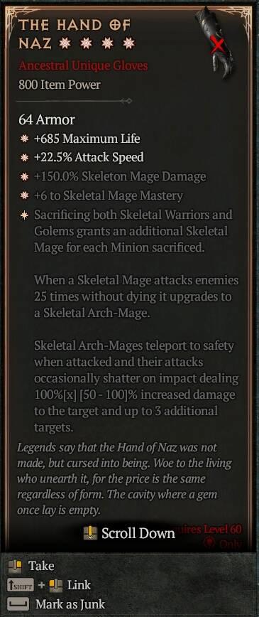 MMOJUGG Diablo 4 THE HAND OF NAZ#1154425 Details View of Item Function and Use