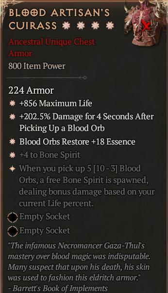 MMOJUGG Diablo 4 BLOOD ARTISAN'S CUIRASS#1166922 Details View of Item Function and Use