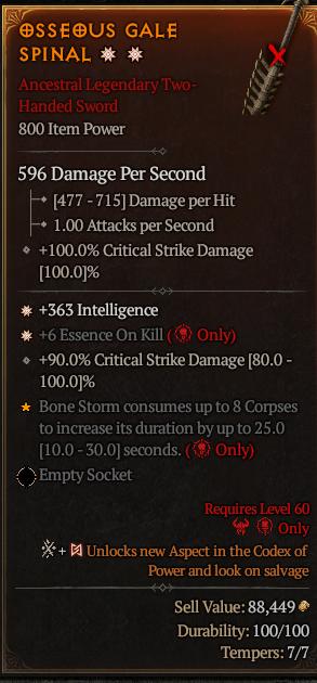 MMOJUGG Diablo 4 SSEOUS GALE SPINAL#1169423 Details View of Item Function and Use