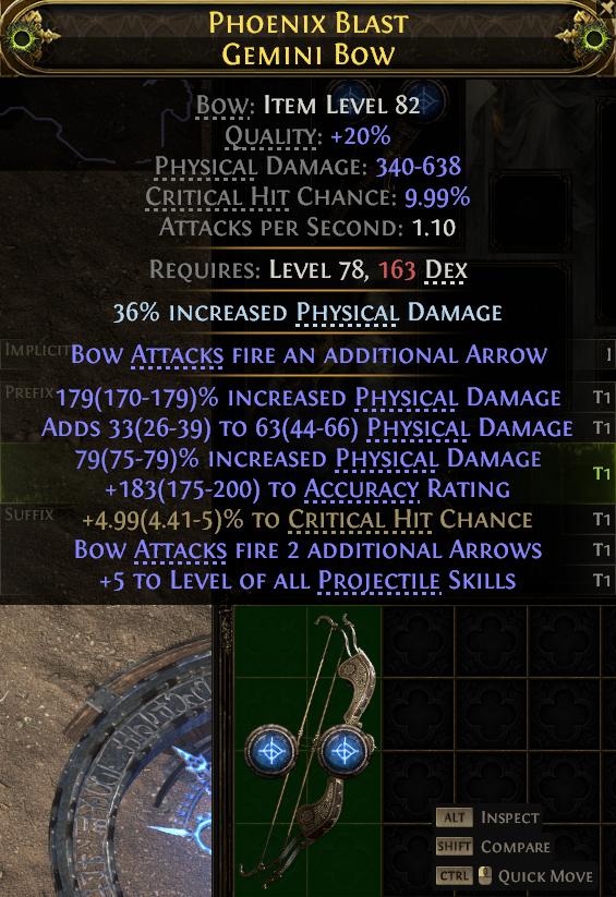 MMOJUGG Path of Exile 2 PHOENIX BLAST GEMINI BOW#1171070 Details View of Item Function and Use
