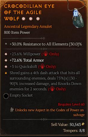 MMOJUGG Diablo 4 CROCODILIAN EYE OF THE AGILE WOLF#1189553 Details View of Item Function and Use