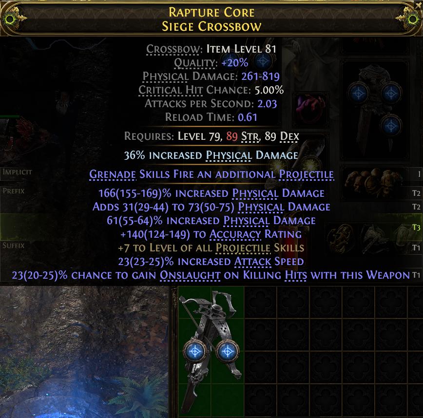 MMOJUGG Path of Exile 2 RAPTURE CORE SIEGE CROSSBOW#1196666 Details View of Item Function and Use