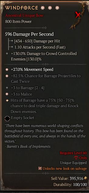 MMOJUGG Diablo 4 WINDFORCE#1207978 Details View of Item Function and Use