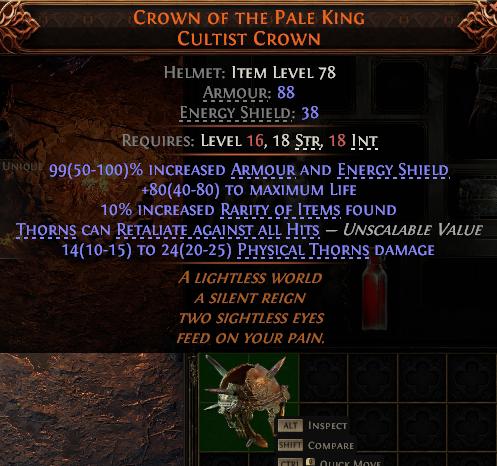 MMOJUGG Path of Exile 2 CROWN OF THE PALE KING CULTIST CROWN#1030873 Details View of Item Function and Use